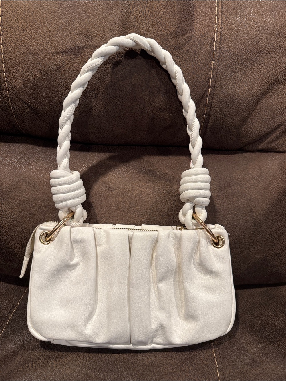 White Purse with Braided Handle by Aqua